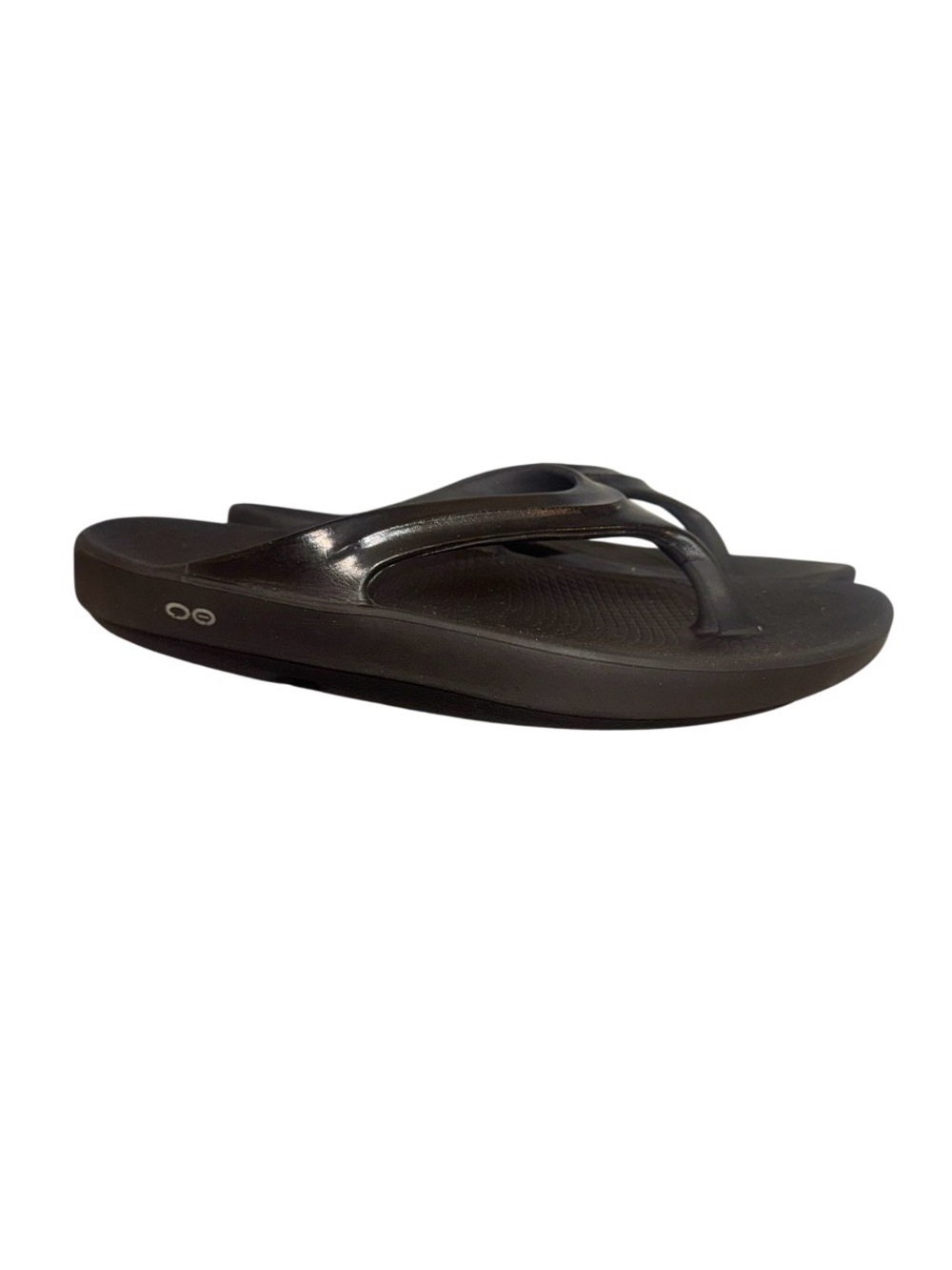 OOFOS black patent flip flops women’s sandals  size 11